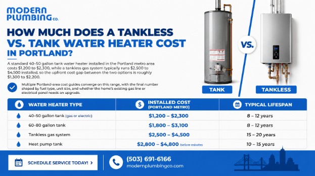 How Much Does a Tankless vs. Tank Water Heater Cost in Portland?